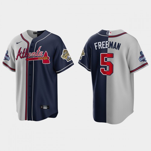 Atlanta Atlanta Braves #5 Freddie Freeman Men's 2021 World Series Champions 1995 Throwback Split Gray Navy Stitched Jersey Men's cheap jerseys for sale - CheapJerseys.Shop