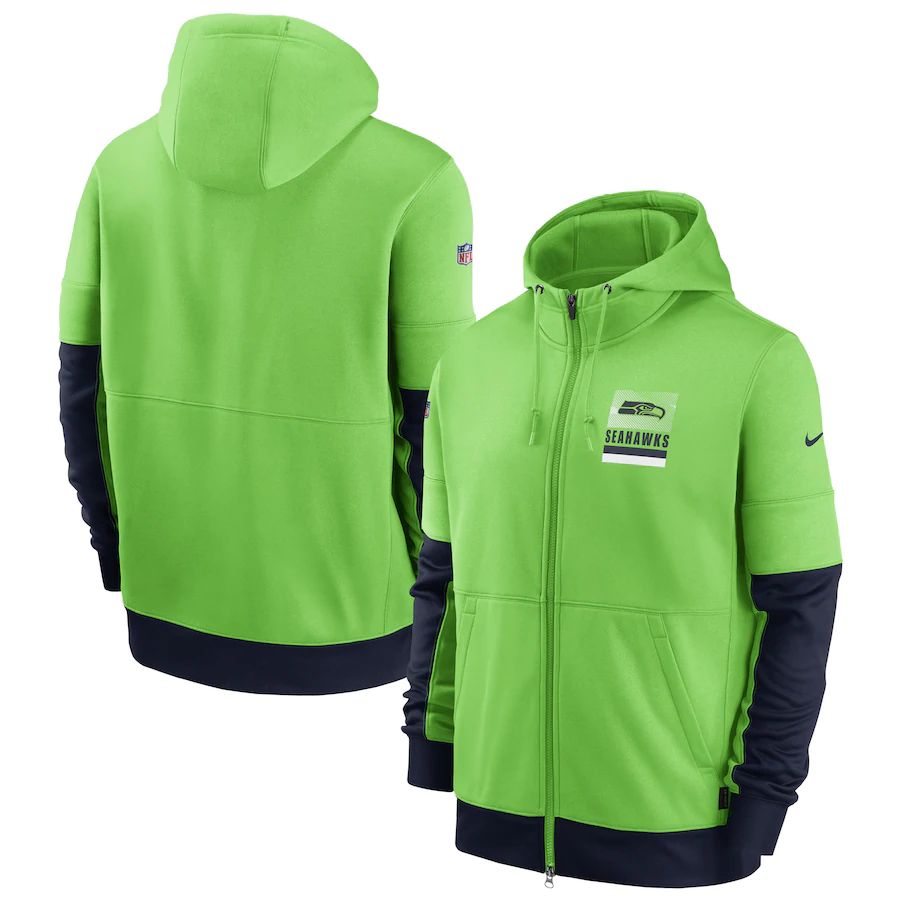 Seattle Seahawks Sideline Impact Lockup Performance Full-Zip Hoodie Neon Green cheap jerseys for sale - CheapJerseys.Shop