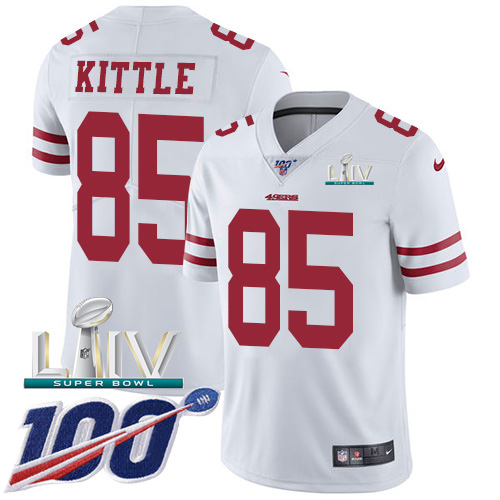 49ers #85 George Kittle White Super Bowl LIV 2020 Youth Stitched 100th Season Vapor Limited Jersey cheap jerseys for sale - CheapJerseys.Shop