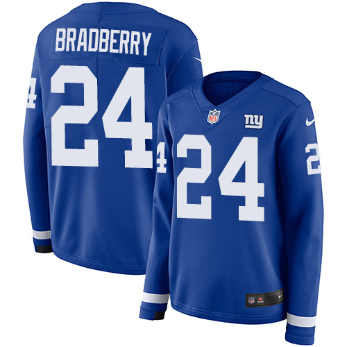 New York Giants #24 James Bradberry Royal Blue Team Color Women's Stitched Limited Therma Long Sleeve Jersey Womens cheap jerseys for sale - CheapJerseys.Shop