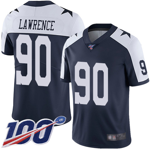 Cowboys #90 Demarcus Lawrence Navy Blue Thanksgiving Men's Stitched 100th Season Vapor Throwback Limited Jersey cheap jerseys for sale - CheapJerseys.Shop