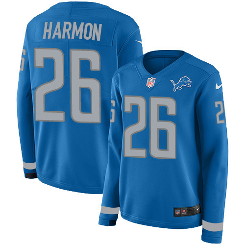 Detroit Lions #26 Duron Harmon Blue Team Color Women's Stitched Limited Therma Long Sleeve Jersey Womens cheap jerseys for sale - CheapJerseys.Shop