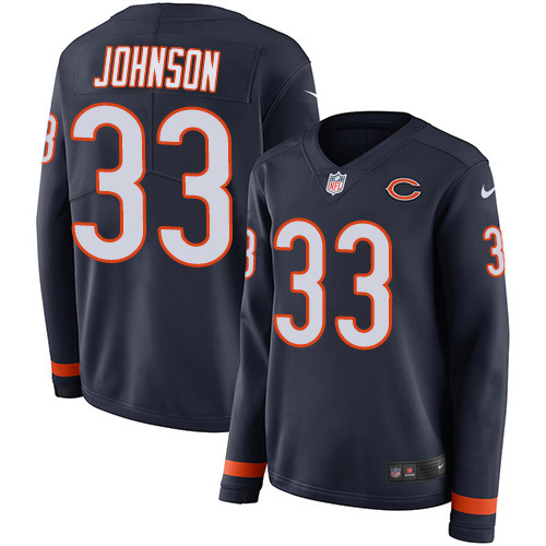 Chicago Bears #33 Jaylon Johnson Navy Blue Team Color Women's Stitched Limited Therma Long Sleeve Jersey Womens cheap jerseys for sale - CheapJerseys.Shop