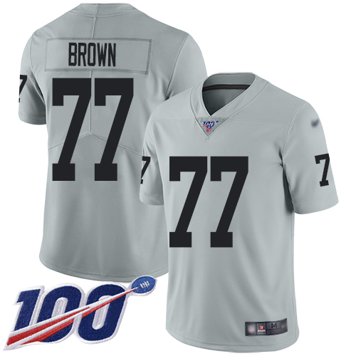 Las Vegas Raiders #77 Trent Brown Silver Youth Stitched Limited Inverted Legend 100th Season Jersey Youth cheap jerseys for sale - CheapJerseys.Shop