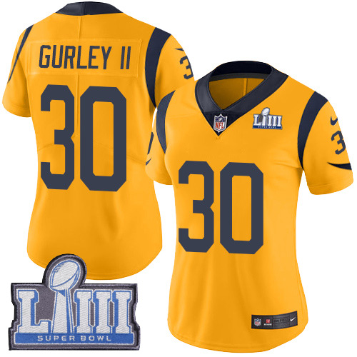 Los Angeles Rams #30 Todd Gurley II Gold Super Bowl LIII Bound Women's Stitched Limited Rush Jersey Womens cheap jerseys for sale - CheapJerseys.Shop