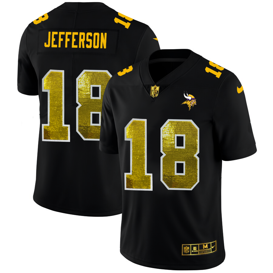 Minnesota Vikings #18 Justin Jefferson Men's Black Golden Sequin Vapor Limited Jersey cheap jerseys for sale - CheapJerseys.Shop