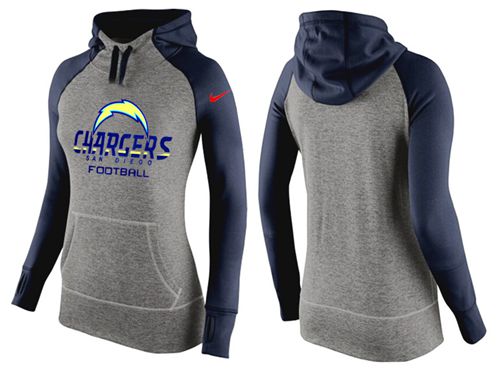 Women's Los Angeles Chargers Performance Hoodie Grey & Dark Blue cheap jerseys for sale - CheapJerseys.Shop