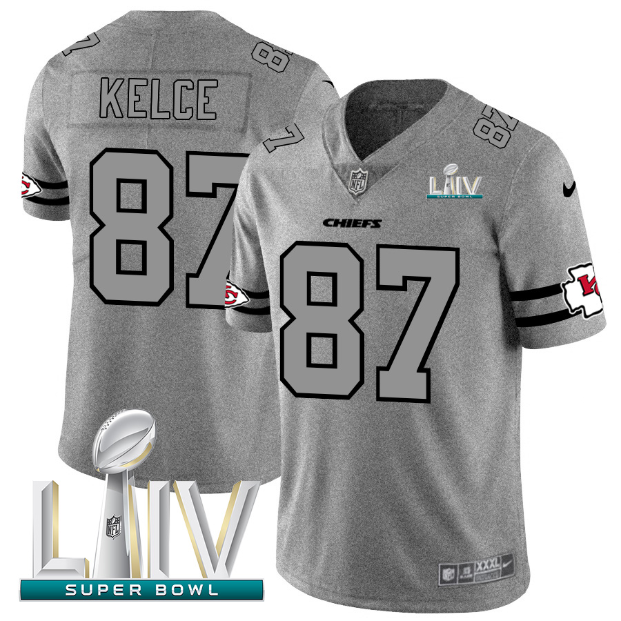 Kansas City Chiefs #87 Travis Kelce Men's Gray Super Bowl LIV 2020 Gridiron II Vapor Untouchable Limited Jersey cheap jerseys for sale - CheapJerseys.Shop