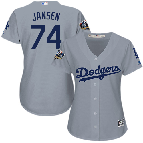 Los Angeles Dodgers #74 Kenley Jansen Grey Alternate Road 2018 World Series Women's Stitched Jersey Womens cheap jerseys for sale - CheapJerseys.Shop