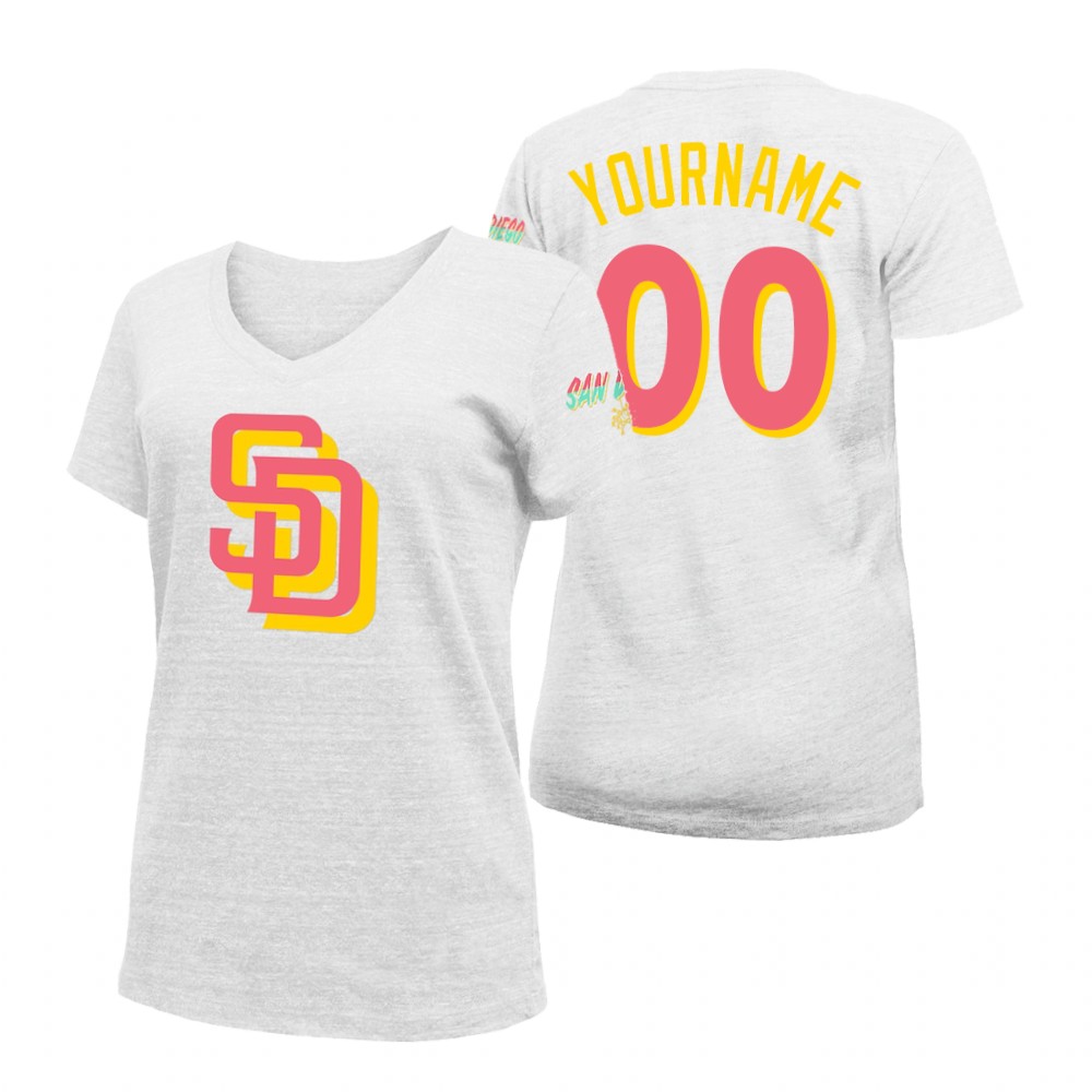 San Diego Padres Custom 2022 City Connect Women's T-Shirt - White cheap jerseys for sale - CheapJerseys.Shop
