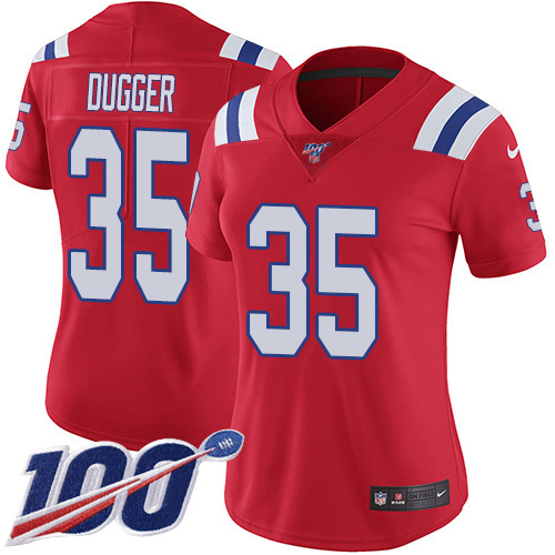 New England Patriots #35 Kyle Dugger Red Alternate Women's Stitched 100th Season Vapor Untouchable Limited Jersey Womens cheap jerseys for sale - CheapJerseys.Shop