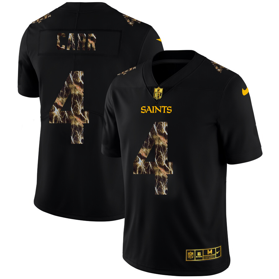 New Orleans Saints #4 Derek Carr Men's Black Flocked Lightning Vapor Limited Jersey cheap jerseys for sale - CheapJerseys.Shop