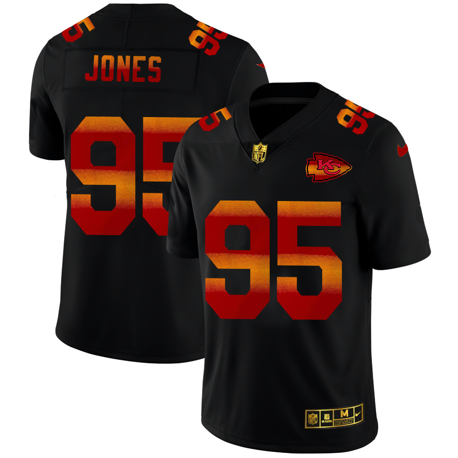 Kansas City Chiefs #95 Chris Jones Men's Black Red Orange Stripe Vapor Limited Jersey cheap jerseys for sale - CheapJerseys.Shop
