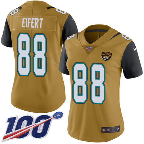 Jacksonville Jaguars #88 Tyler Eifert Gold Women's Stitched Limited Rush 100th Season Jersey Womens cheap jerseys for sale - CheapJerseys.Shop