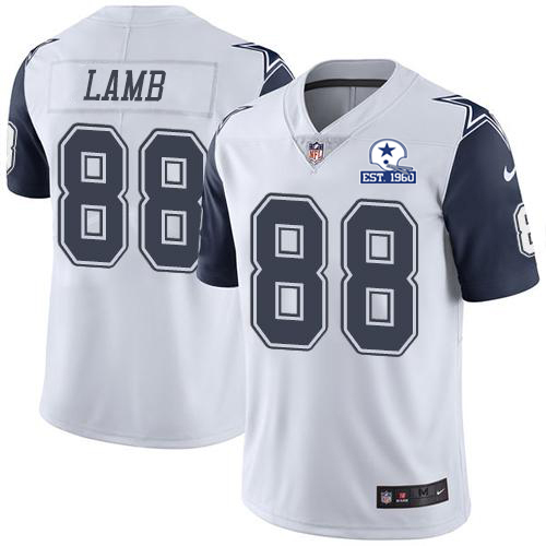 Cowboys #88 CeeDee Lamb White Men's Stitched With Established In 1960 Patch Limited Rush Jersey cheap jerseys for sale - CheapJerseys.Shop