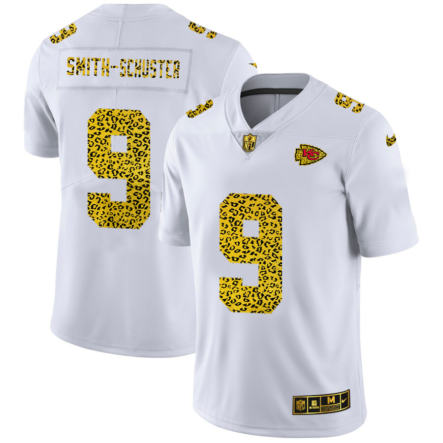 Kansas City Chiefs #9 JuJu Smith-Schuster Men's Flocked Leopard Print Vapor Limited Jersey White cheap jerseys for sale - CheapJerseys.Shop