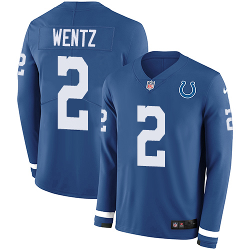 Indianapolis Indianapolis Colts #2 Carson Wentz Royal Blue Team Color Men's Stitched Limited Therma Long Sleeve Jersey Men's cheap jerseys for sale - CheapJerseys.Shop