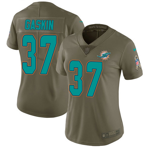 Miami Dolphins #37 Myles Gaskin Olive Women's Stitched Limited 2017 Salute To Service Jersey Womens cheap jerseys for sale - CheapJerseys.Shop