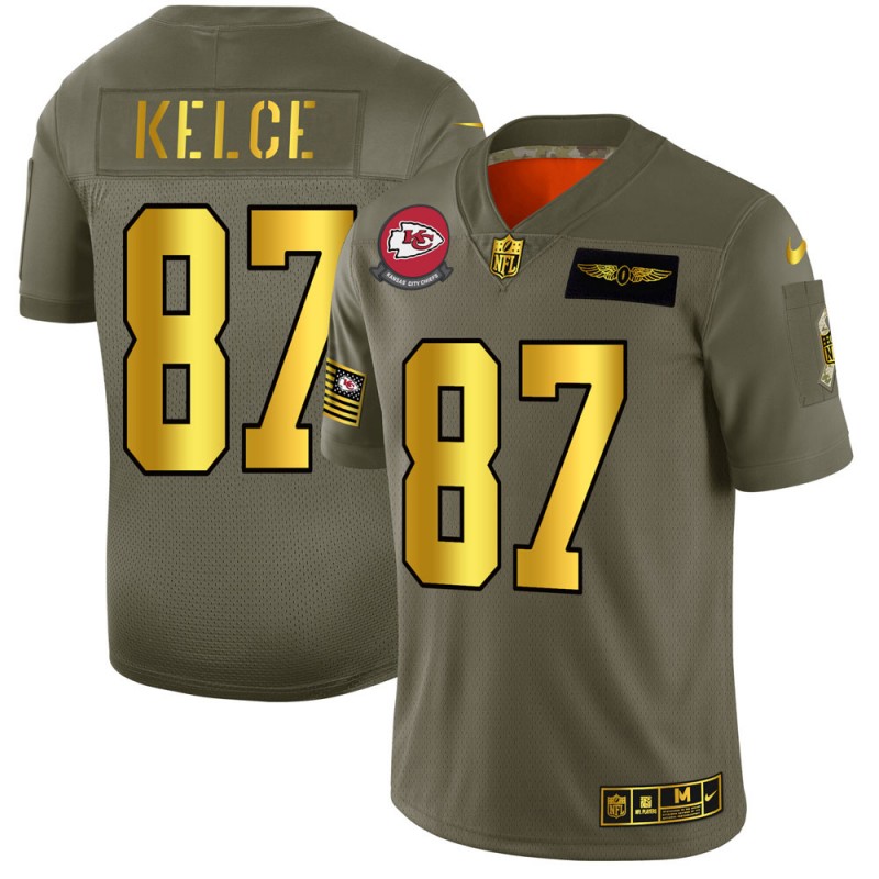 Kansas City Chiefs #87 Travis Kelce Men's Olive Gold 2019 Salute To Service Limited Jersey cheap jerseys for sale - CheapJerseys.Shop
