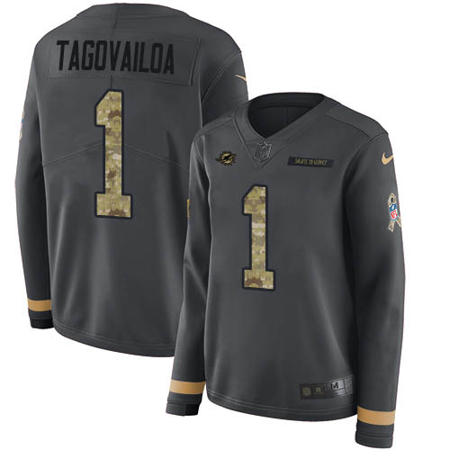 Dolphins #1 Tua Tagovailoa Anthracite Salute To Service Women's Stitched Limited Therma Long Sleeve Jersey cheap jerseys for sale - CheapJerseys.Shop