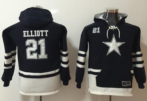 Cowboys #21 Ezekiel Elliott Navy/White Youth Name & Number Pullover Hoodie cheap jerseys for sale - CheapJerseys.Shop