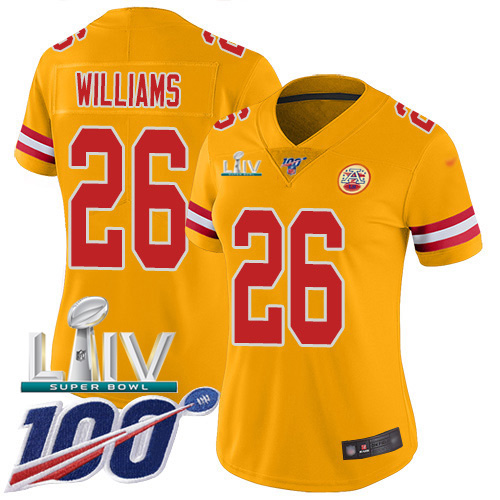 Kansas City Chiefs #26 Damien Williams Gold Super Bowl LIV 2020 Women's Stitched Limited Inverted Legend 100th Season Jersey Womens cheap jerseys for sale - CheapJerseys.Shop