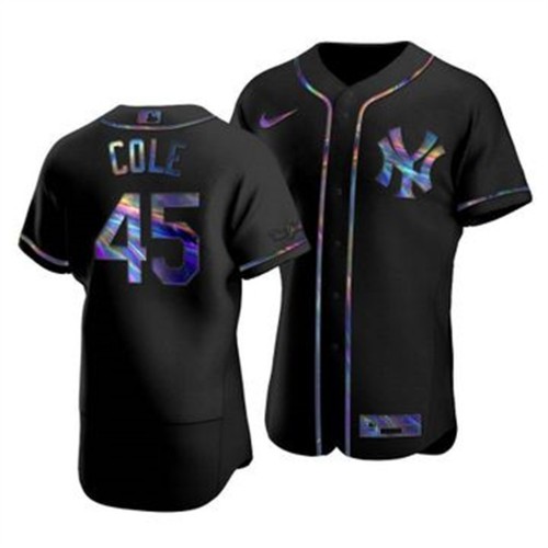 New York New York Yankees #45 Gerrit Cole Men's Iridescent Holographic Collection Jersey - Black Men's cheap jerseys for sale - CheapJerseys.Shop