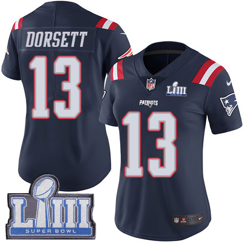 New England Patriots #13 Phillip Dorsett Navy Blue Super Bowl LIII Bound Women's Stitched Limited Rush Jersey Womens cheap jerseys for sale - CheapJerseys.Shop