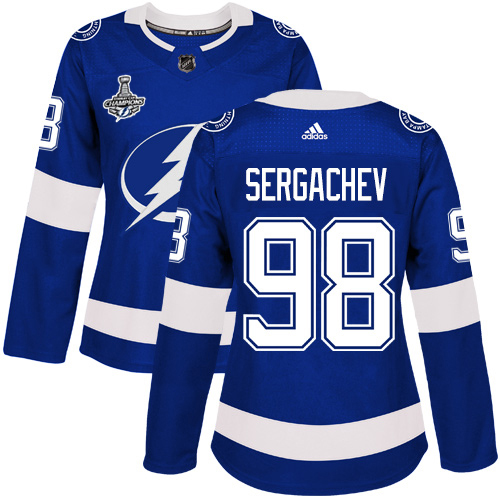 Tampa Bay Lightning #98 Mikhail Sergachev Blue Home Authentic Women's 2020 Stanley Cup Champions Stitched Jersey Womens cheap jerseys for sale - CheapJerseys.Shop