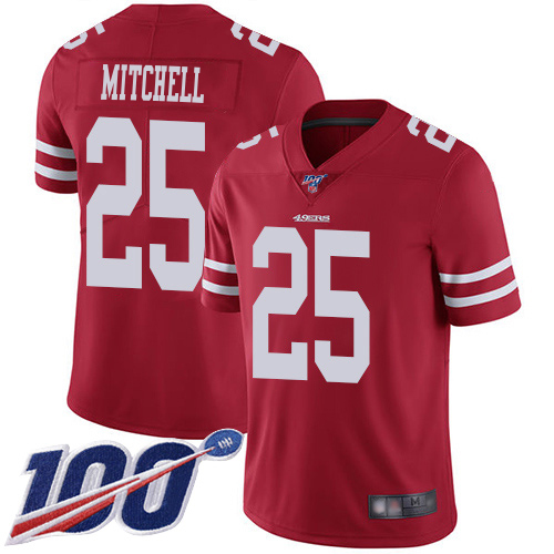 49ers #25 Elijah Mitchell Red Team Color Youth Stitched 100th Season Vapor Limited Jersey cheap jerseys for sale - CheapJerseys.Shop