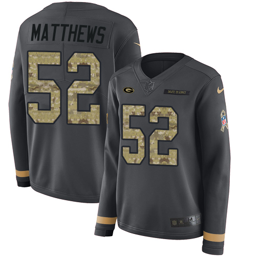 Green Bay Packers #52 Clay Matthews Anthracite Salute to Service Women's Stitched Limited Therma Long Sleeve Jersey Womens cheap jerseys for sale - CheapJerseys.Shop