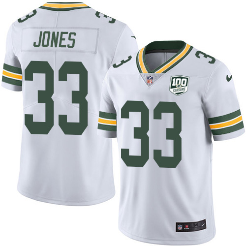 Packers #33 Aaron Jones White Men's 100th Season Stitched Vapor Untouchable Limited Jersey cheap jerseys for sale - CheapJerseys.Shop