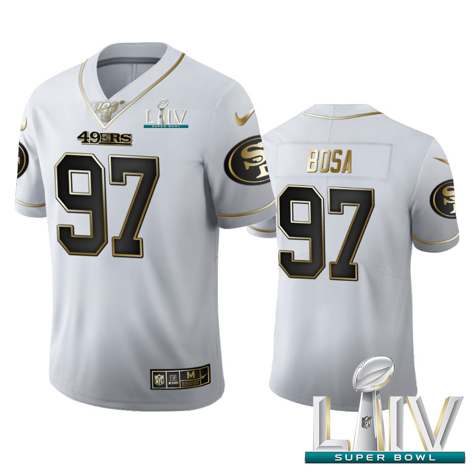 San Francisco 49ers #97 Nick Bosa Men's White Golden Super Bowl LIV 2020 Edition Vapor Limited 100 Jersey cheap jerseys for sale - CheapJerseys.Shop