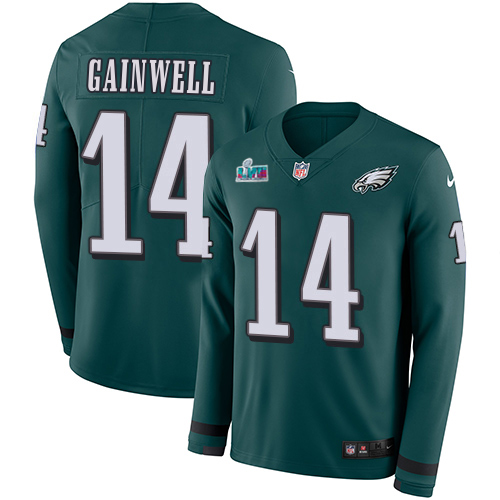 Eagles #14 Kenneth Gainwell Green Team Color Super Bowl LVII Patch Men's Stitched Limited Therma Long Sleeve Jersey cheap jerseys for sale - CheapJerseys.Shop