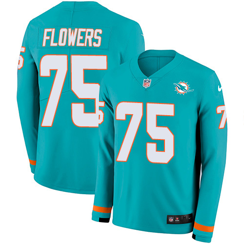 Miami Dolphins #75 Ereck Flowers Aqua Green Team Color Men's Stitched Limited Therma Long Sleeve Jersey Men's cheap jerseys for sale - CheapJerseys.Shop