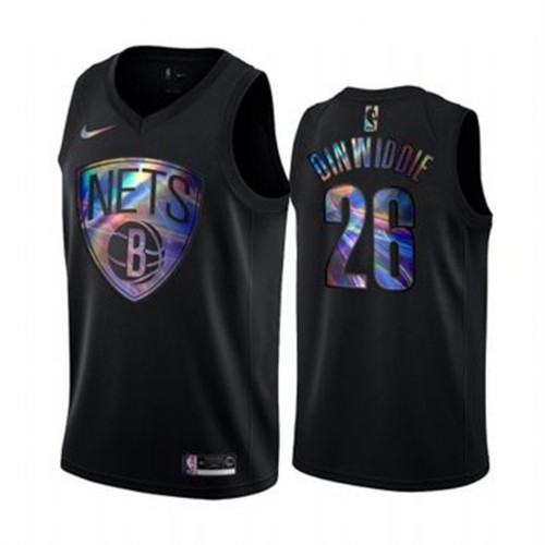 Brooklyn Nets #26 Spencer Dinwiddie Mens Iridescent Holographic Collection Jersey - Black Mens cheap jerseys for sale - CheapJerseys.Shop