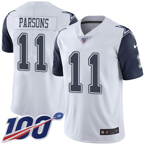 Cowboys #11 Micah Parsons White Men's Stitched Limited Rush 100th Season Jersey cheap jerseys for sale - CheapJerseys.Shop