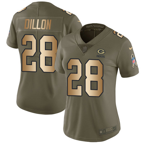Packers #28 AJ Dillon Olive/Gold Women's Stitched Limited 2017 Salute To Service Jersey cheap jerseys for sale - CheapJerseys.Shop