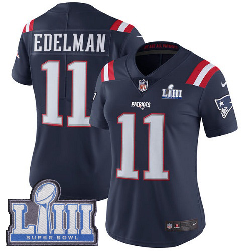 Patriots #11 Julian Edelman Navy Blue Super Bowl LIII Bound Women's Stitched Limited Rush Jersey cheap jerseys for sale - CheapJerseys.Shop