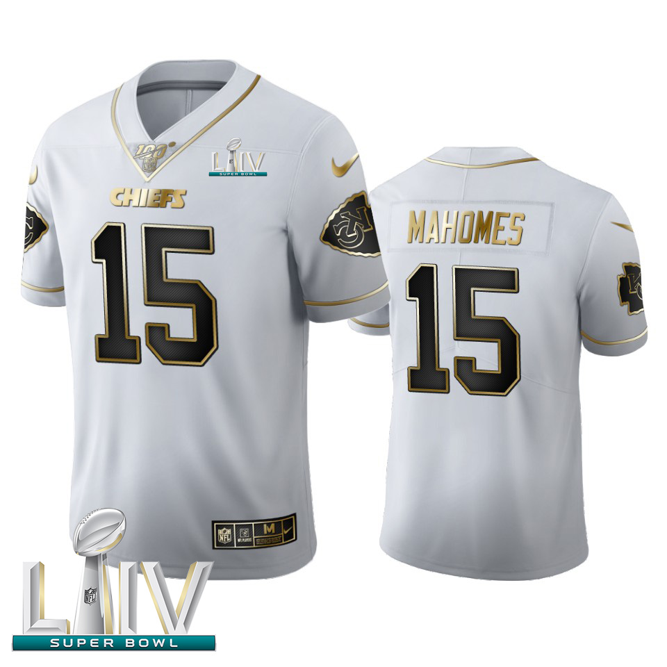 Kansas City Chiefs #15 Patrick Mahomes Men's White Golden Super Bowl LIV 2020 Edition Vapor Limited 100 Jersey cheap jerseys for sale - CheapJerseys.Shop
