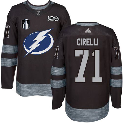 Tampa Bay Lightning #71 Anthony Cirelli Black 2022 Stanley Cup Final Patch 100th Anniversary Stitched Jersey Men's cheap jerseys for sale - CheapJerseys.Shop