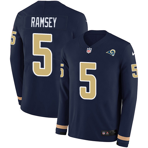 Rams #5 Jalen Ramsey Navy Blue Team Color Men's Stitched Limited Therma Long Sleeve Jersey cheap jerseys for sale - CheapJerseys.Shop