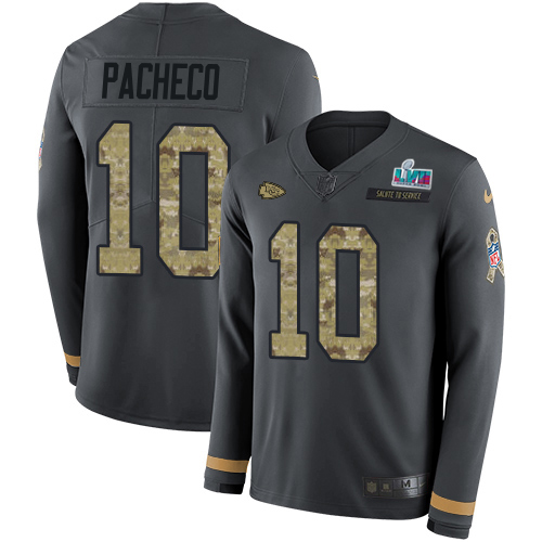 Chiefs #10 Isiah Pacheco Anthracite Salute To Service Super Bowl LVII Patch Men's Stitched Limited Therma Long Sleeve Jersey cheap jerseys for sale - CheapJerseys.Shop