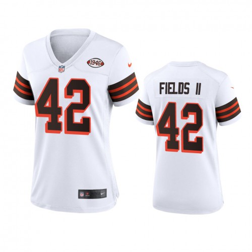 Women Cleveland Browns #42 Tony Fields II 1946 Collection Alternate Game Limited Jersey - White Womens cheap jerseys for sale - CheapJerseys.Shop