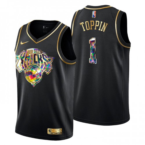 New York New York Knicks #1 Obi Toppin Mens Golden Edition Diamond Logo 2021/22 Swingman Jersey - Black Mens cheap jerseys for sale - CheapJerseys.Shop
