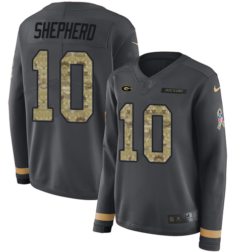 Green Bay Packers #10 Darrius Shepherd Anthracite Salute to Service Women's Stitched Limited Therma Long Sleeve Jersey Womens cheap jerseys for sale - CheapJerseys.Shop