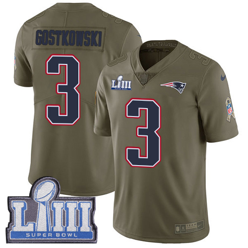 New England Patriots #3 Stephen Gostkowski Olive Super Bowl LIII Bound Men's Stitched Limited 2017 Salute To Service Jersey Men's cheap jerseys for sale - CheapJerseys.Shop