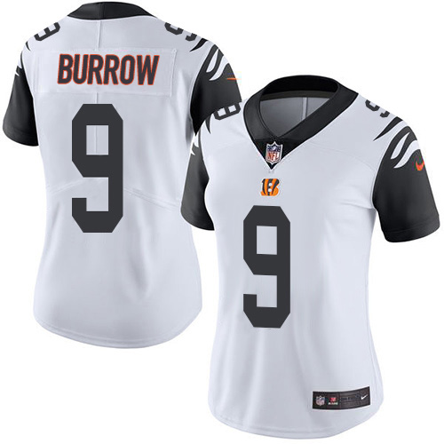 Bengals #9 Joe Burrow White Women's Stitched Limited Rush Jersey cheap jerseys for sale - CheapJerseys.Shop