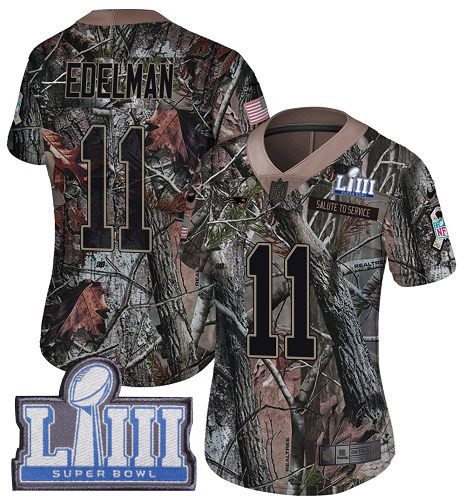 Patriots #11 Julian Edelman Camo Super Bowl LIII Bound Women's Stitched Limited Rush Realtree Jersey cheap jerseys for sale - CheapJerseys.Shop