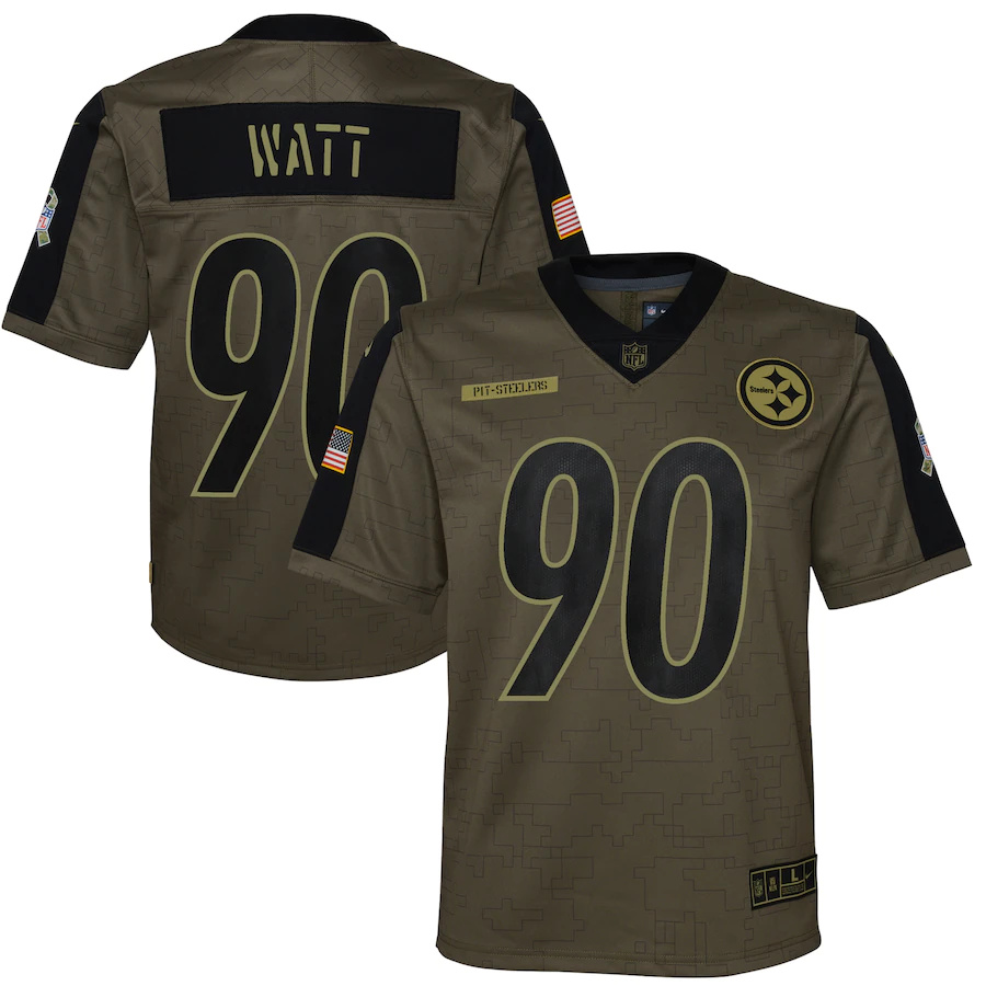 Pittsburgh Steelers #90 T.J. Watt Olive Youth 2021 Salute To Service Game Jersey cheap jerseys for sale - CheapJerseys.Shop